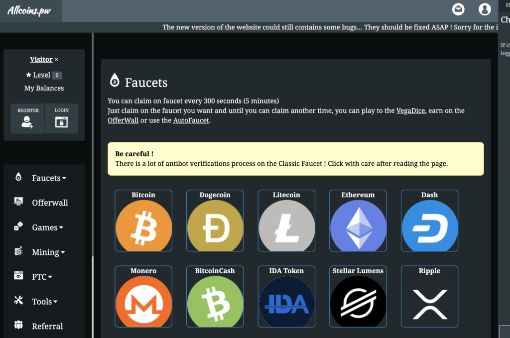 Allcoins.pw faucet site screenshot