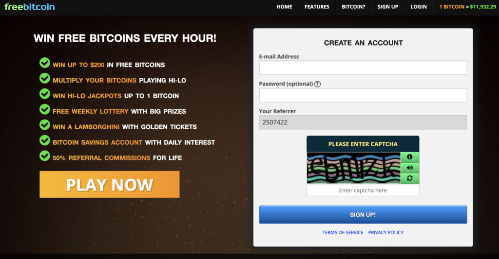 FreeBitcoin website screenshot